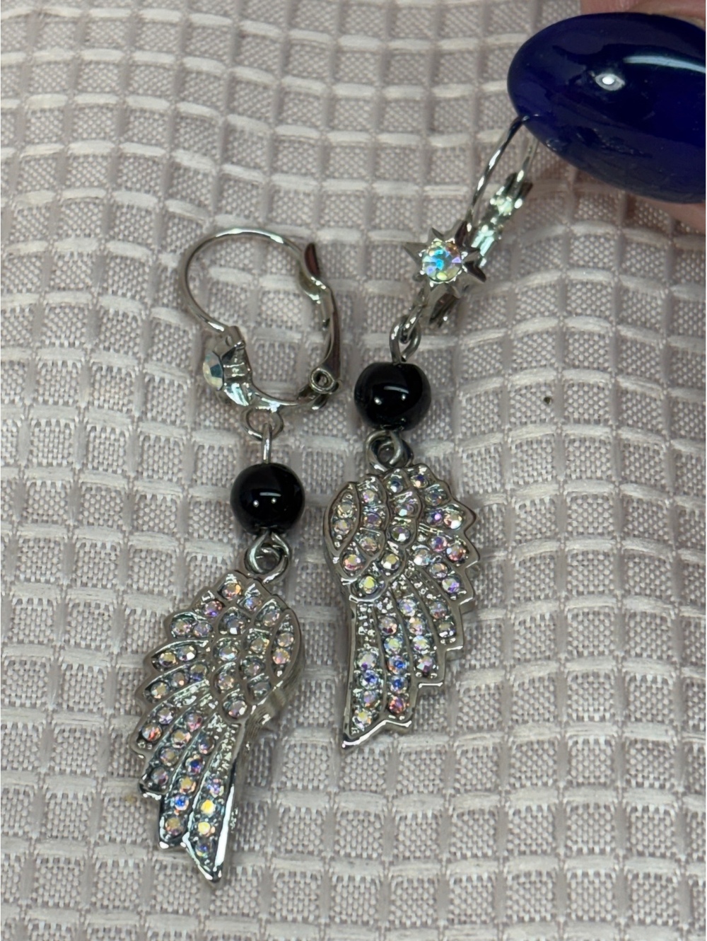 pair of Kirks Folly "Expect Miracles" Beaded Angel Wing Leverback Earrings